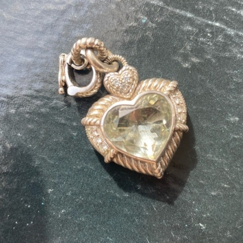 Judith Ripka Steling Silver Heart Enhancer W/ Green Stone